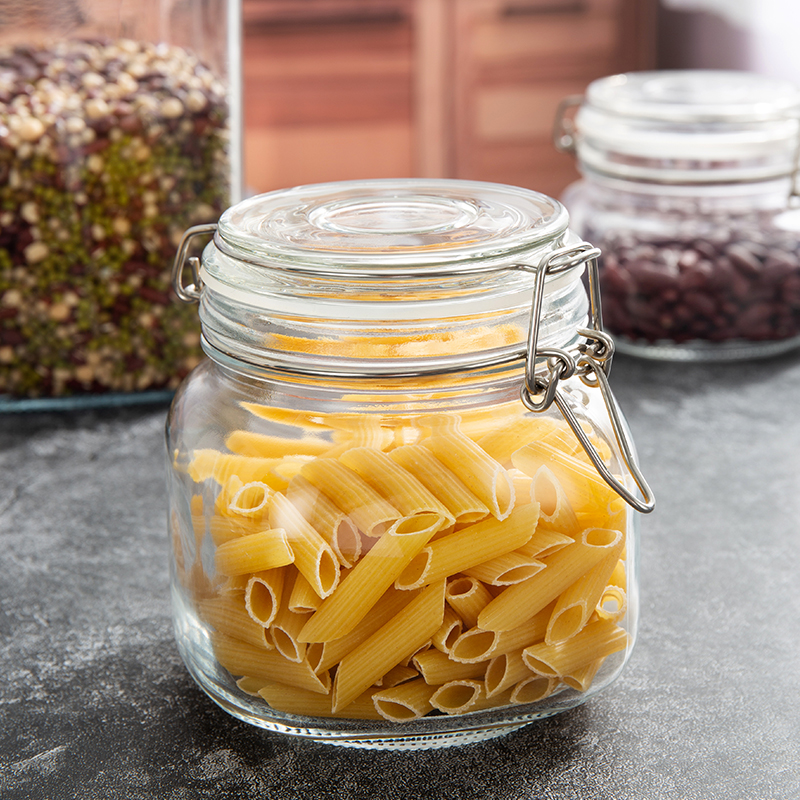 clear glass kitchen storage jar