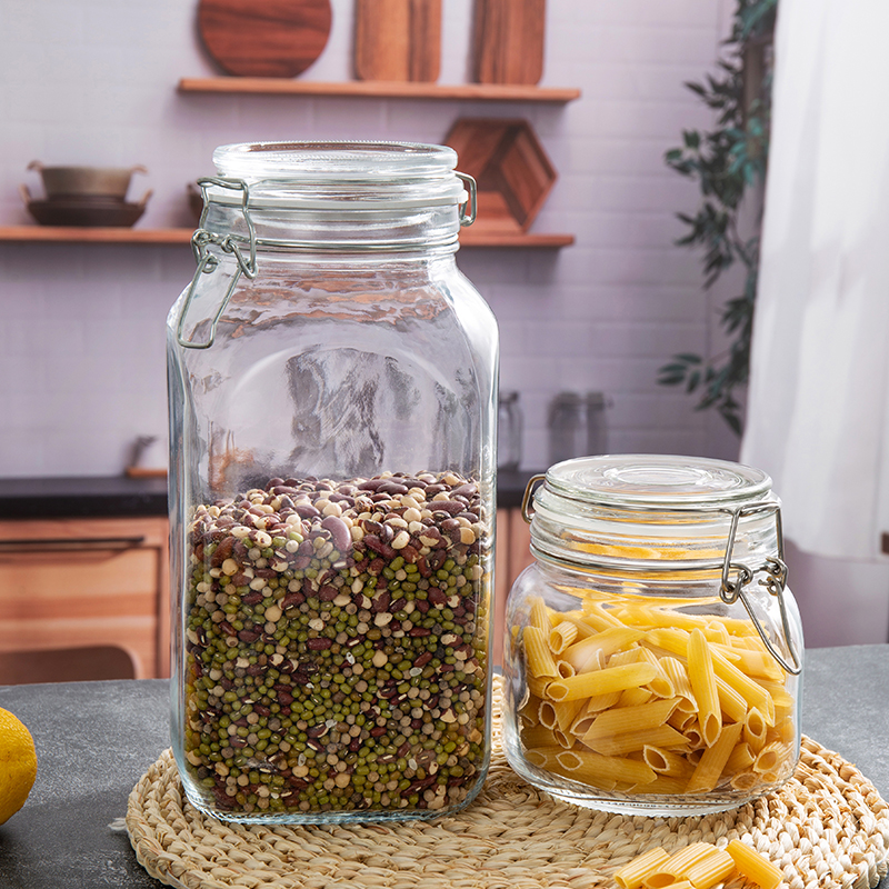 clear glass kitchen storage jar