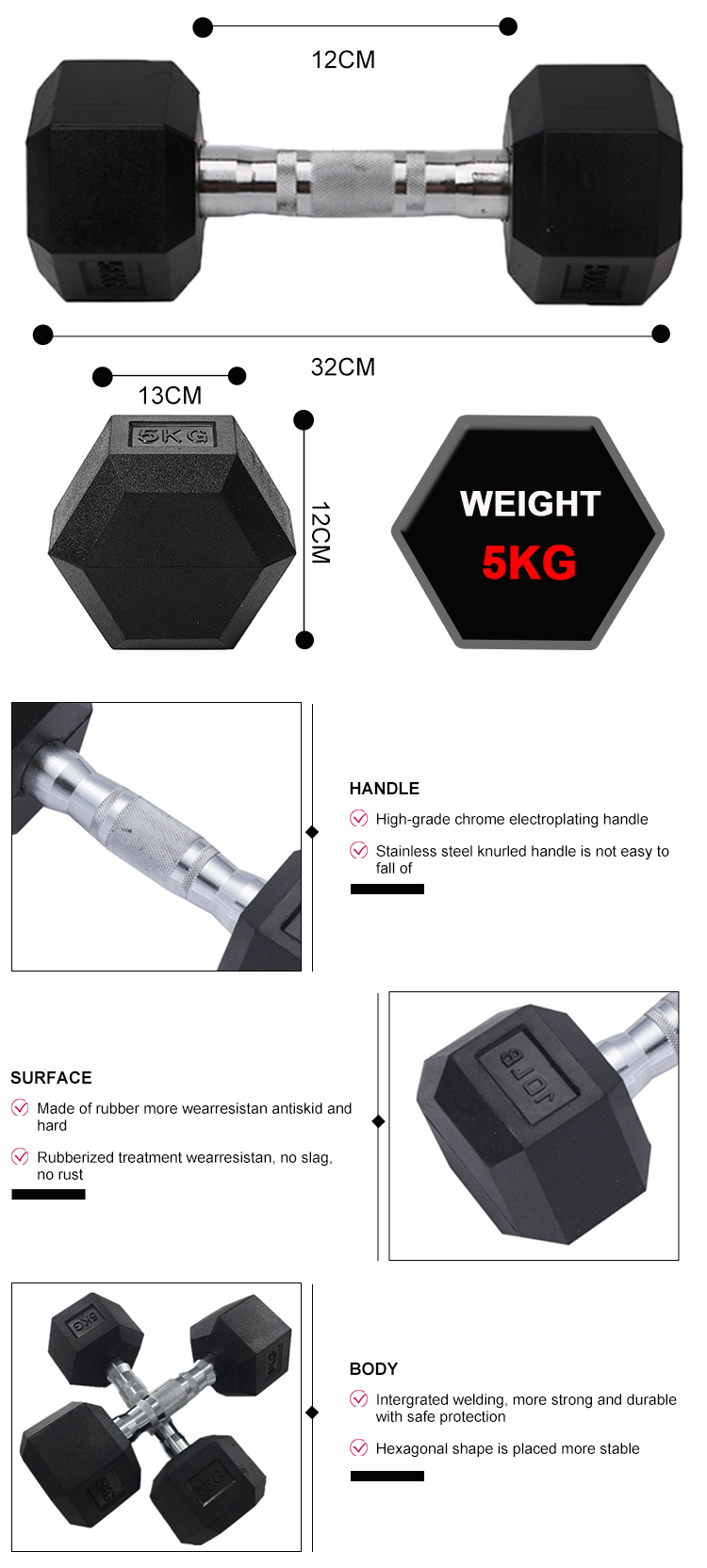 Hexagonal rubber dumbbell (5)